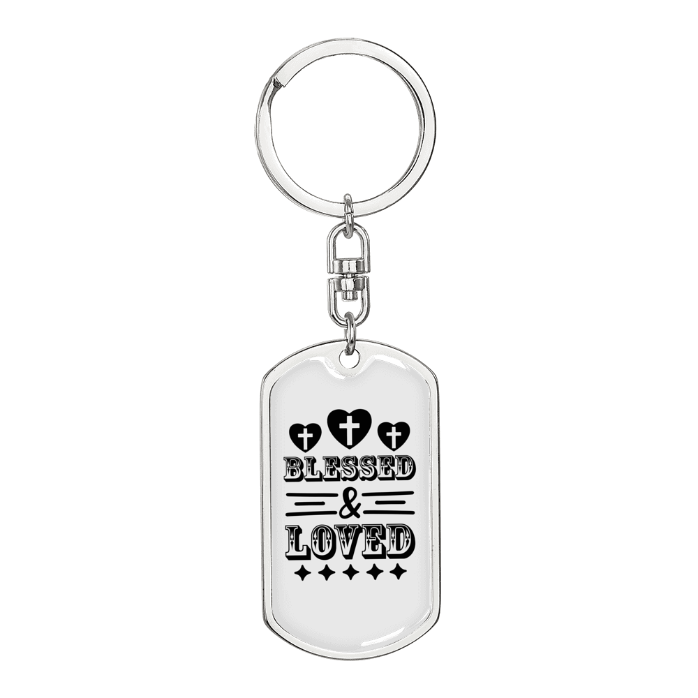 Blessed And Loved Cross Keychain Stainless Steel or 18k Gold Dog Tag Keyring-Express Your Love Gifts