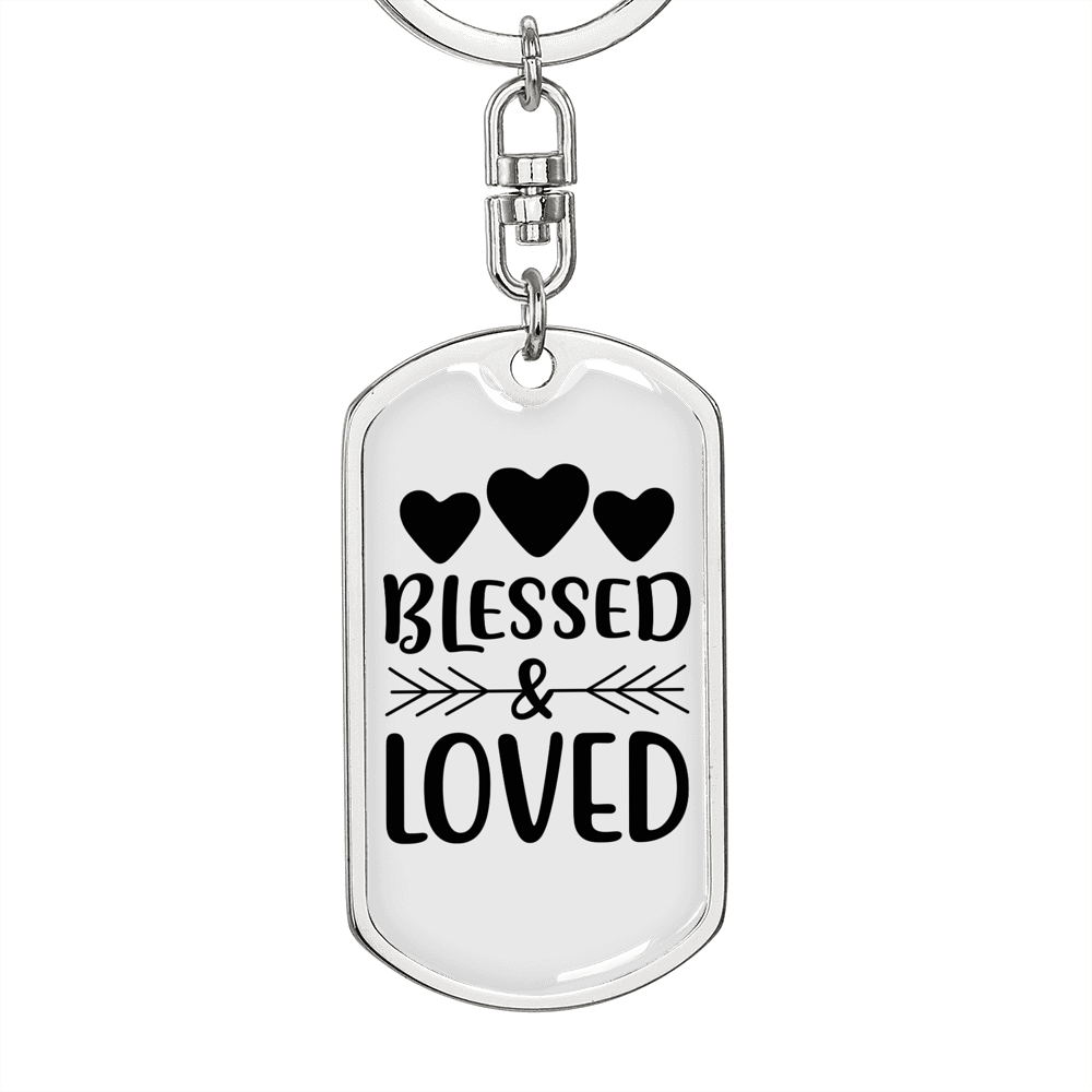 Blessed And Loved Keychain Stainless Steel or 18k Gold Dog Tag Keyring-Express Your Love Gifts