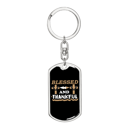 Blessed And Thankful Keychain Stainless Steel or 18k Gold Dog Tag Keyring-Express Your Love Gifts