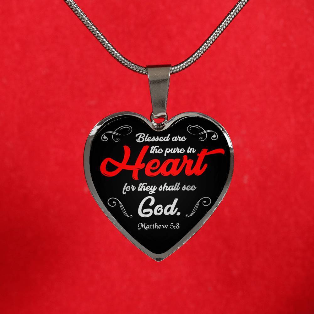 Blessed Are The Pure in Hearts Christian Pendant Necklace Stainless Steel or 18k Gold 18-22" - Express Your Love Gifts