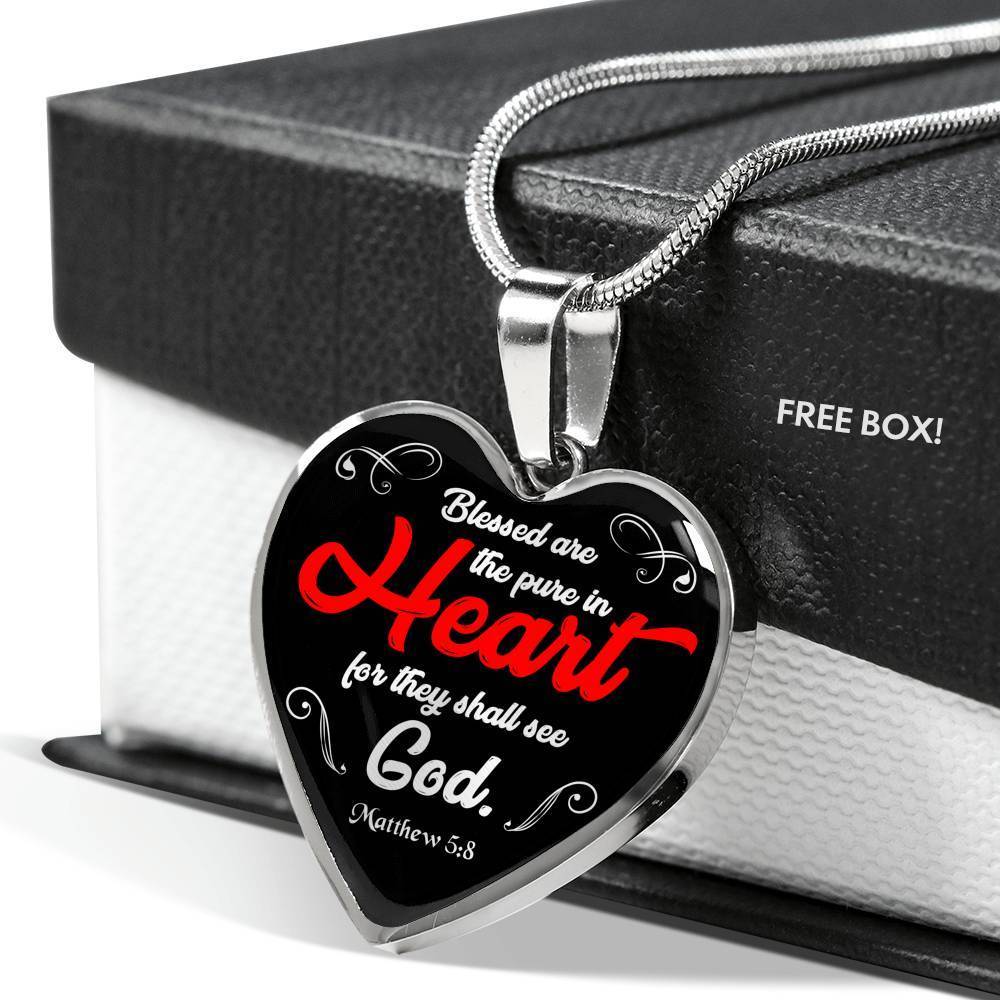 Blessed Are The Pure in Hearts Christian Pendant Necklace Stainless Steel or 18k Gold 18-22" - Express Your Love Gifts