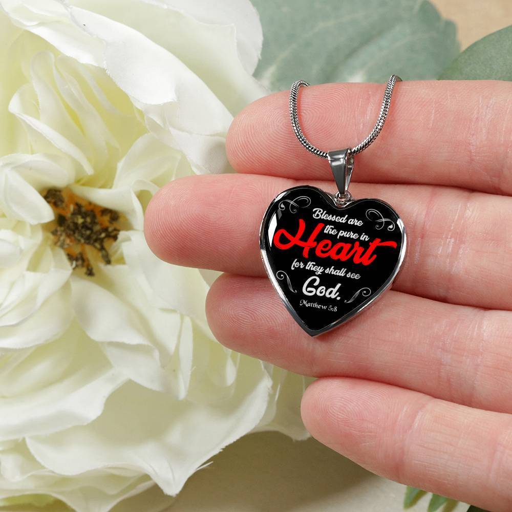 Blessed Are The Pure in Hearts Christian Pendant Necklace Stainless Steel or 18k Gold 18-22" - Express Your Love Gifts