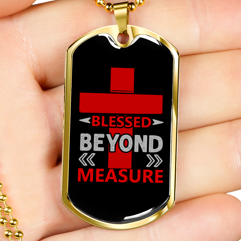Blessed Beyond Measure Red Cross Necklace Stainless Steel or 18k Gold Dog Tag 24" Chain-Express Your Love Gifts