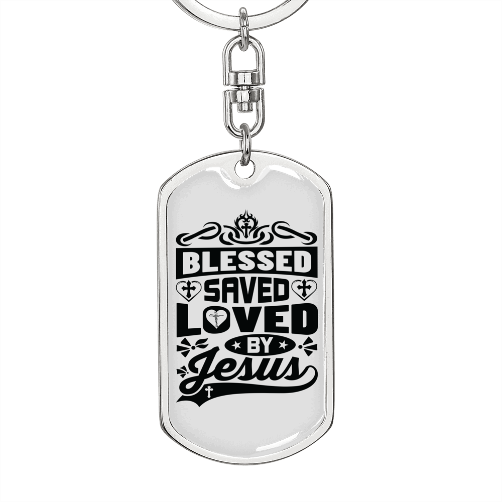 Blessed Saved Loved Black Keychain Stainless Steel or 18k Gold Dog Tag Keyring-Express Your Love Gifts