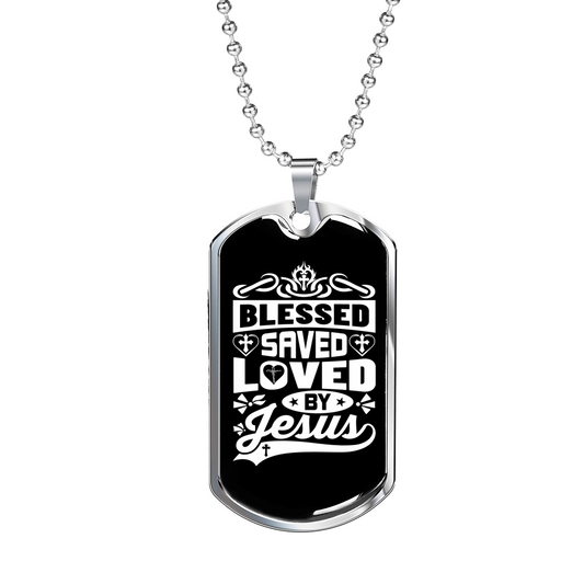 Blessed Saved Loved Necklace Stainless Steel or 18k Gold Dog Tag 24" Chain-Express Your Love Gifts