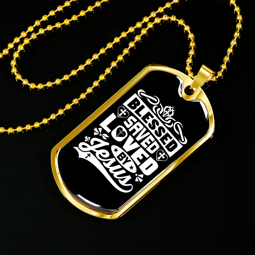 Blessed Saved Loved Necklace Stainless Steel or 18k Gold Dog Tag 24" Chain-Express Your Love Gifts