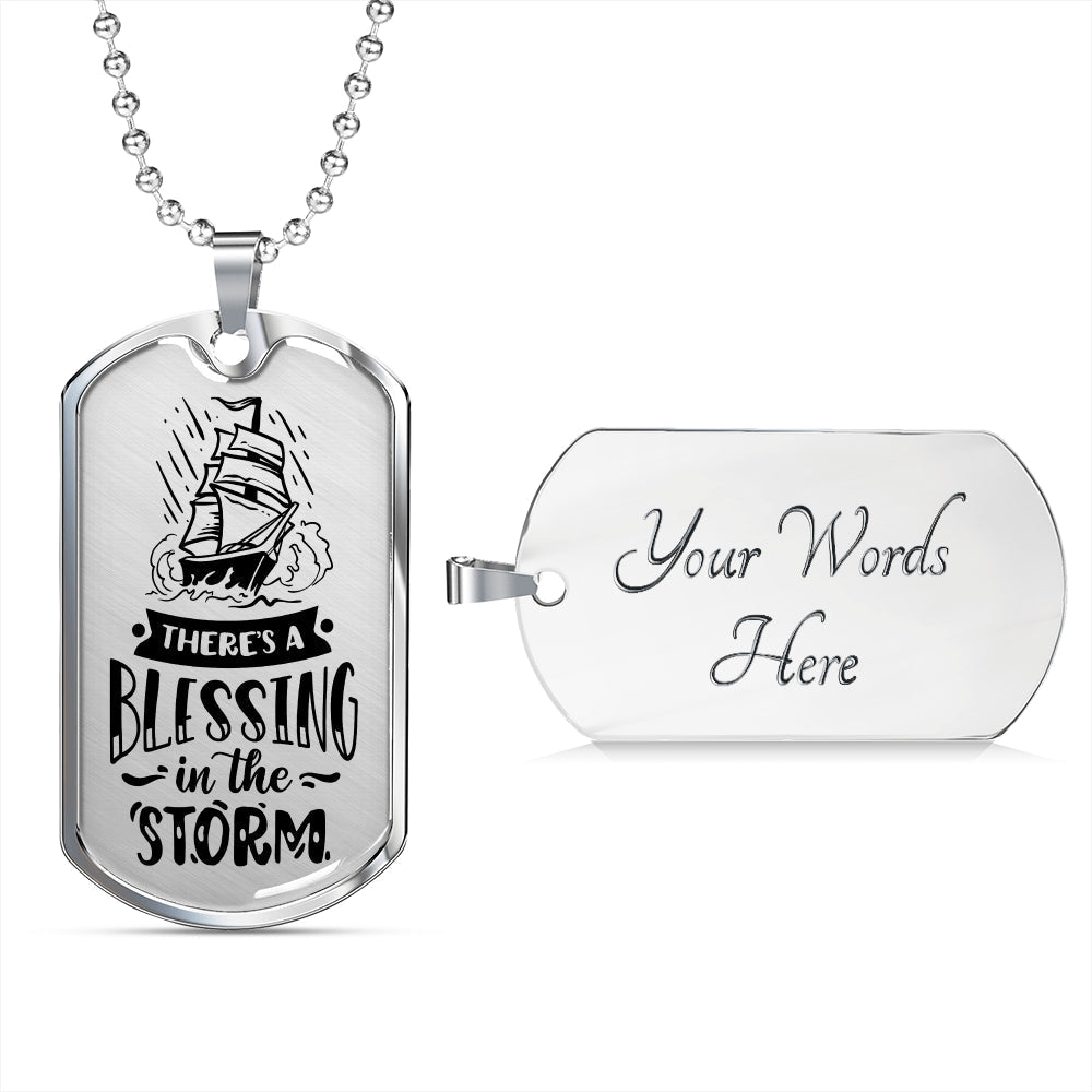 Blessing In The Storm Necklace Stainless Steel or 18k Gold Dog Tag 24" Chain-Express Your Love Gifts