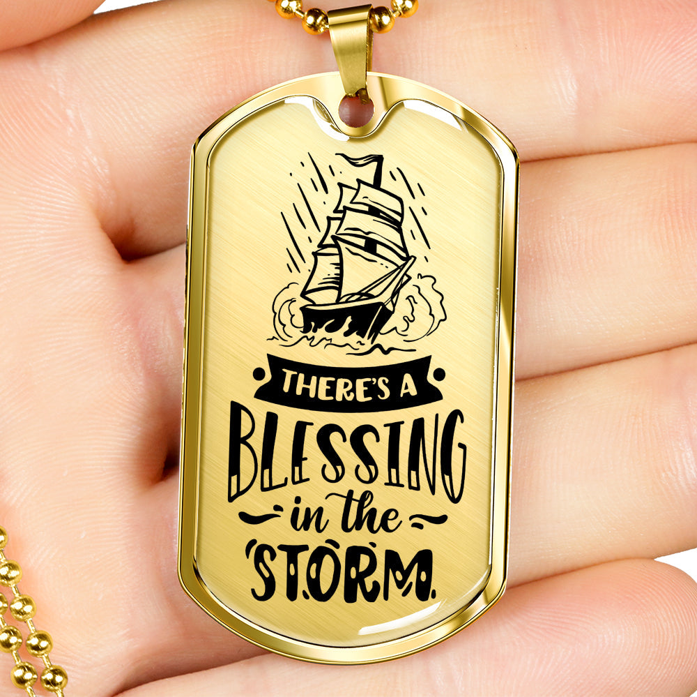 Blessing In The Storm Necklace Stainless Steel or 18k Gold Dog Tag 24" Chain-Express Your Love Gifts