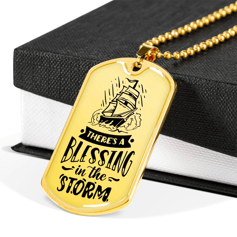 Blessing In The Storm Necklace Stainless Steel or 18k Gold Dog Tag 24" Chain-Express Your Love Gifts