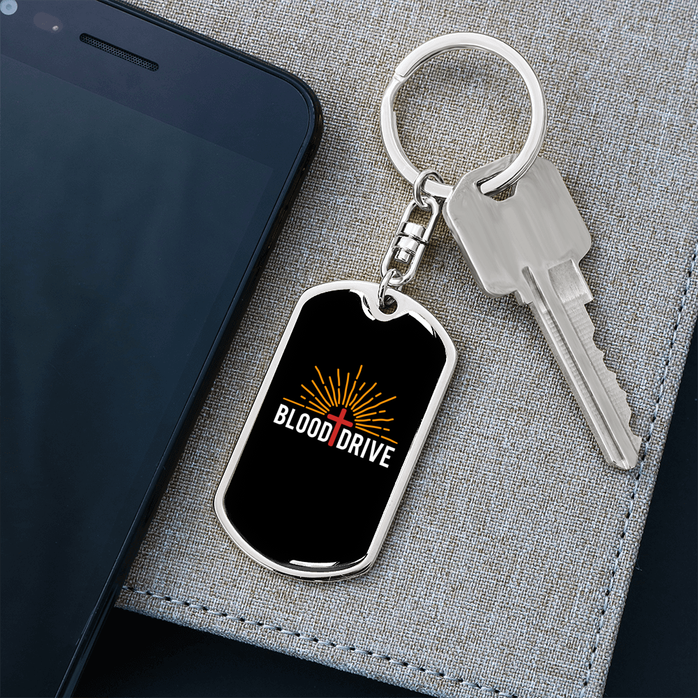 Blood Drive Cross Keychain Stainless Steel or 18k Gold Dog Tag Keyring-Express Your Love Gifts