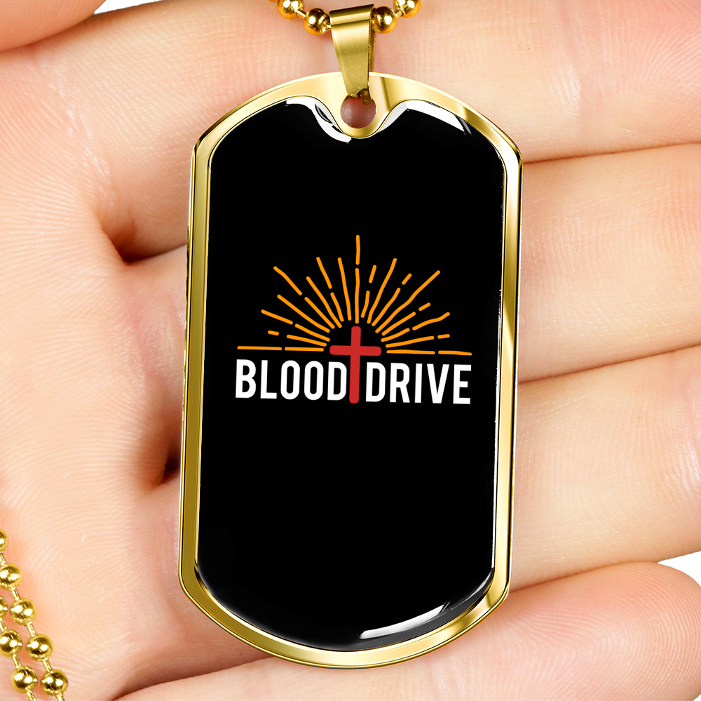Blood Drive Cross Necklace Stainless Steel or 18k Gold Dog Tag 24" Chain-Express Your Love Gifts
