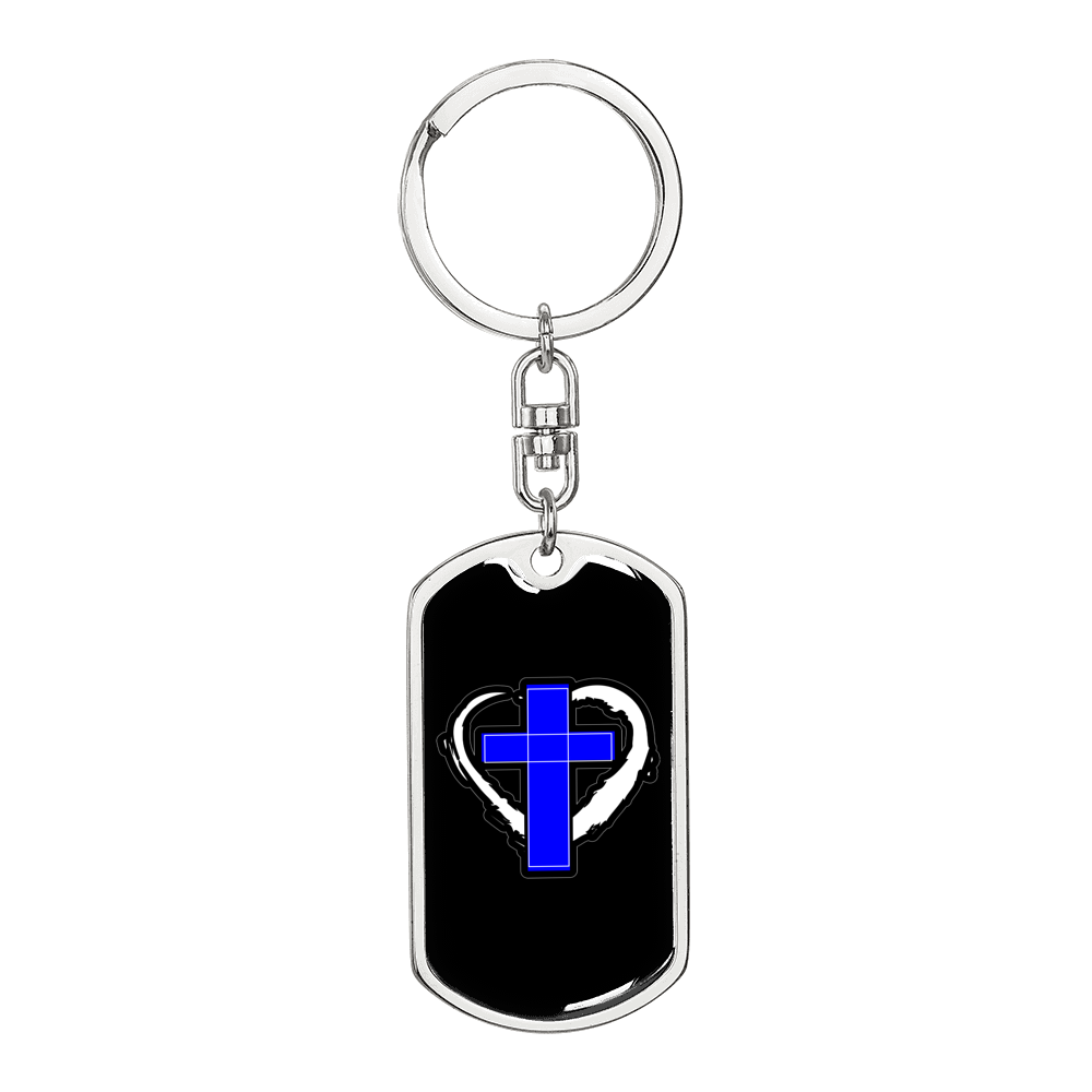 Blue Cross Keychain Stainless Steel or 18k Gold Dog Tag Keyring-Express Your Love Gifts