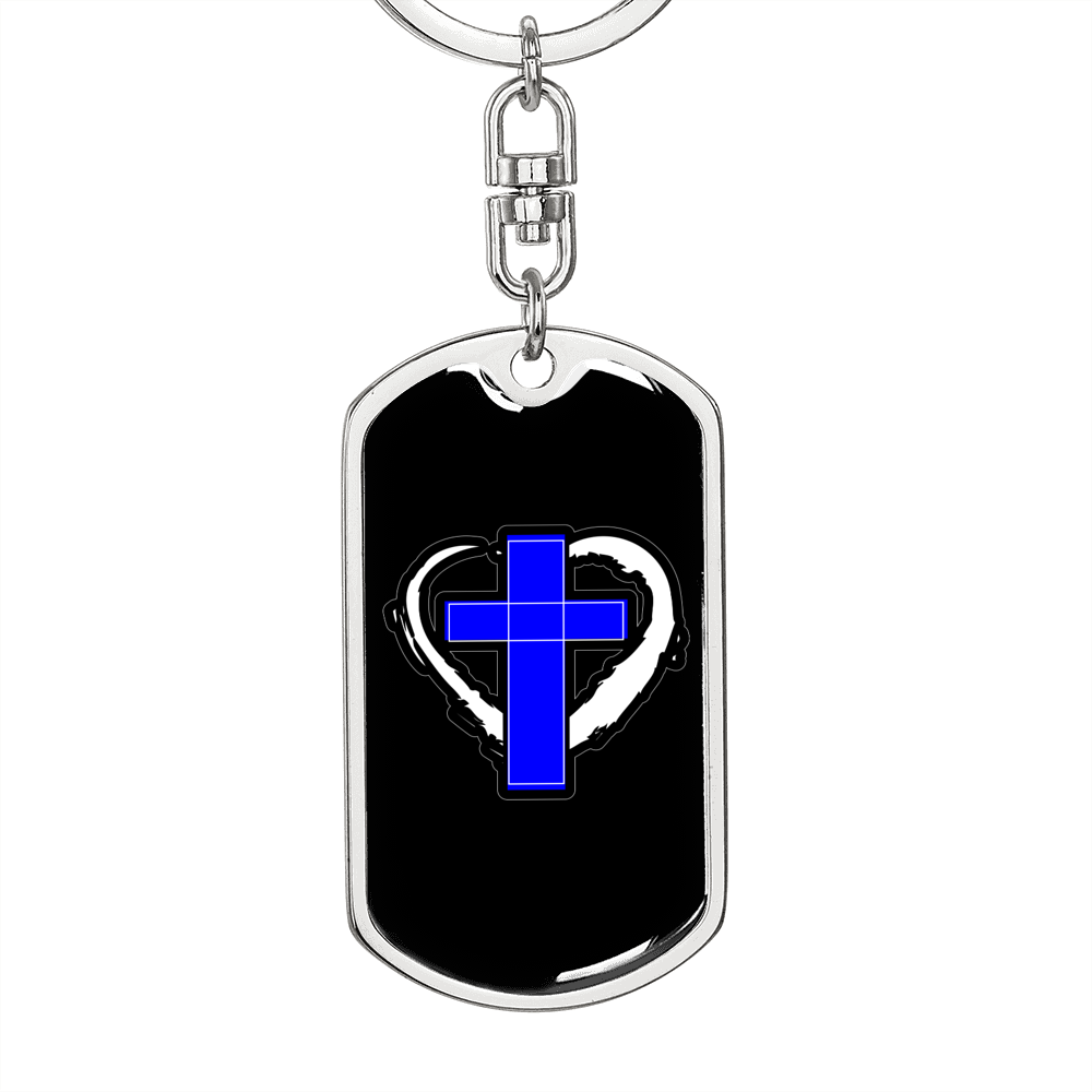 Blue Cross Keychain Stainless Steel or 18k Gold Dog Tag Keyring-Express Your Love Gifts