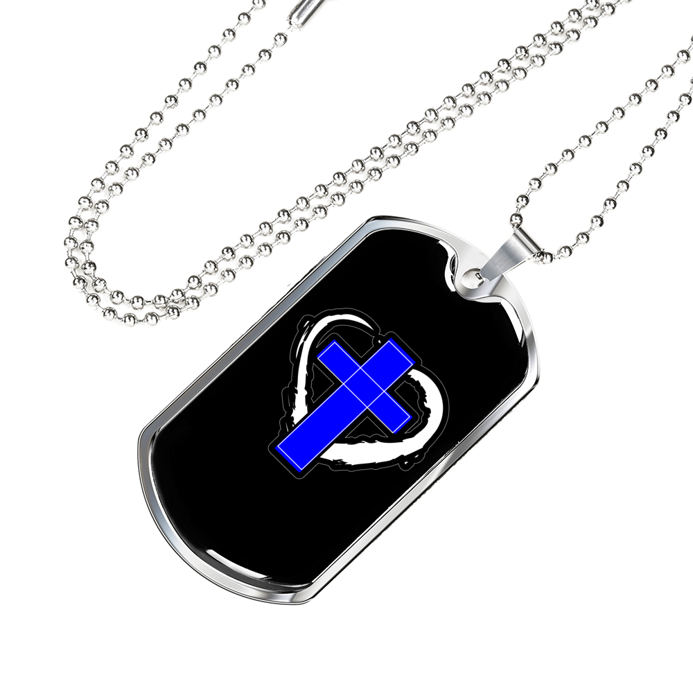 Blue Cross Necklace Stainless Steel or 18k Gold Dog Tag 24" Chain-Express Your Love Gifts