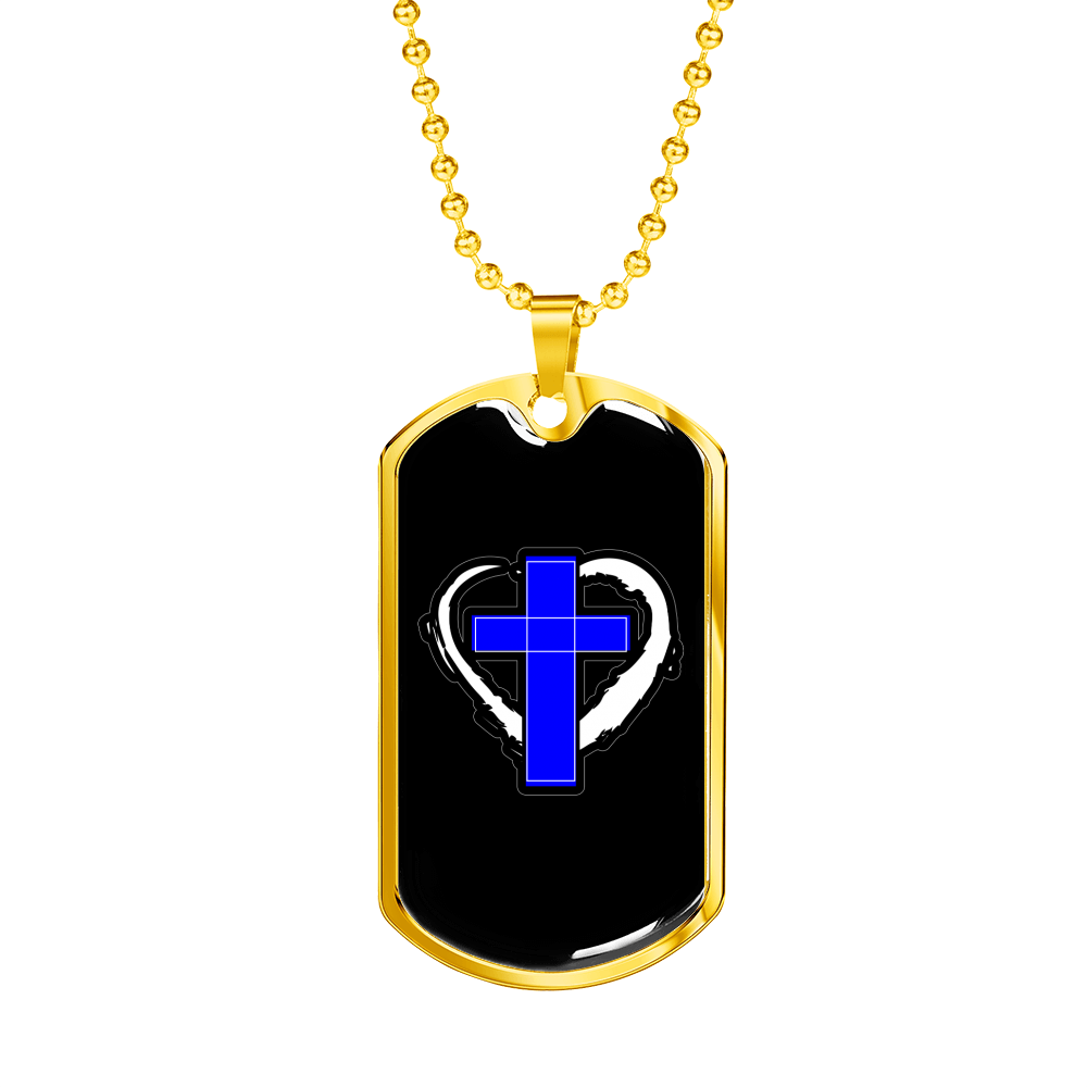Blue Cross Necklace Stainless Steel or 18k Gold Dog Tag 24" Chain-Express Your Love Gifts
