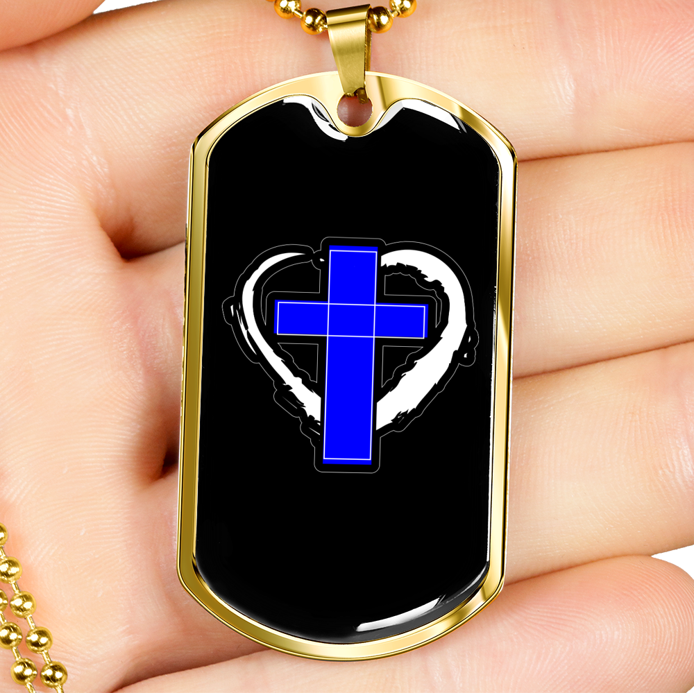 Blue Cross Necklace Stainless Steel or 18k Gold Dog Tag 24" Chain-Express Your Love Gifts