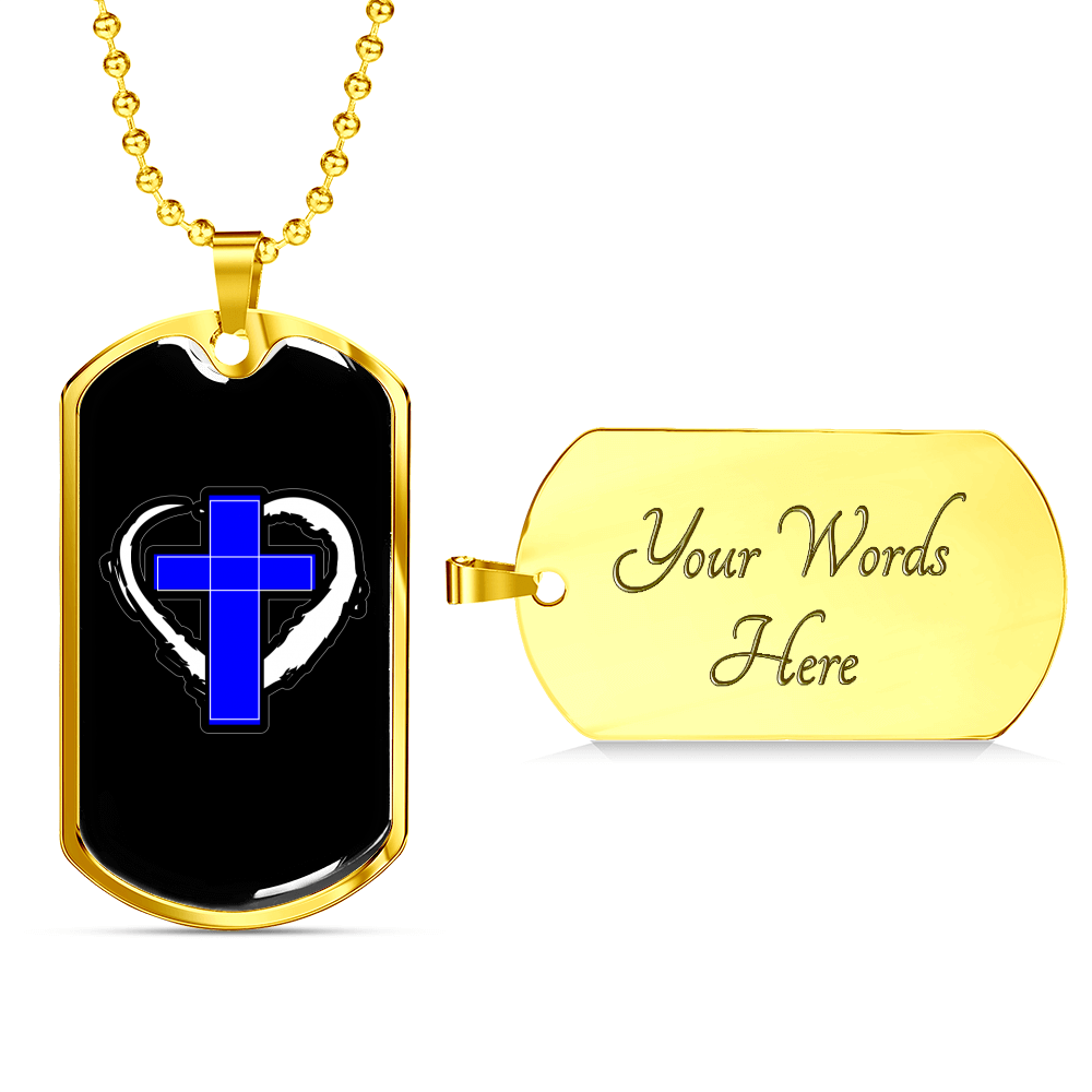 Blue Cross Necklace Stainless Steel or 18k Gold Dog Tag 24" Chain-Express Your Love Gifts