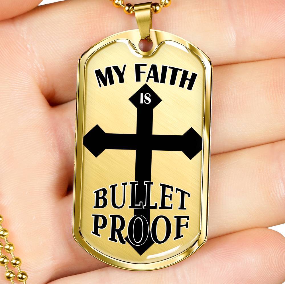 Bulletproof Faith Ephesians Necklace Stainless Steel or 18k Gold Dog Tag 24" Chain - Express Your Love Gifts