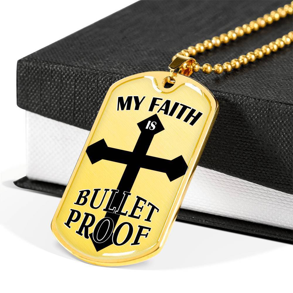 Bulletproof Faith Ephesians Necklace Stainless Steel or 18k Gold Dog Tag 24" Chain - Express Your Love Gifts