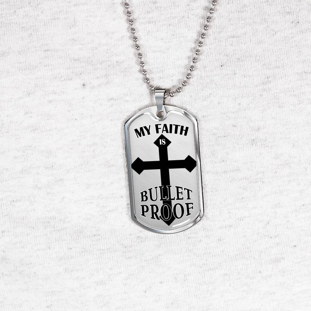 Bulletproof Faith Ephesians Necklace Stainless Steel or 18k Gold Dog Tag 24" Chain - Express Your Love Gifts