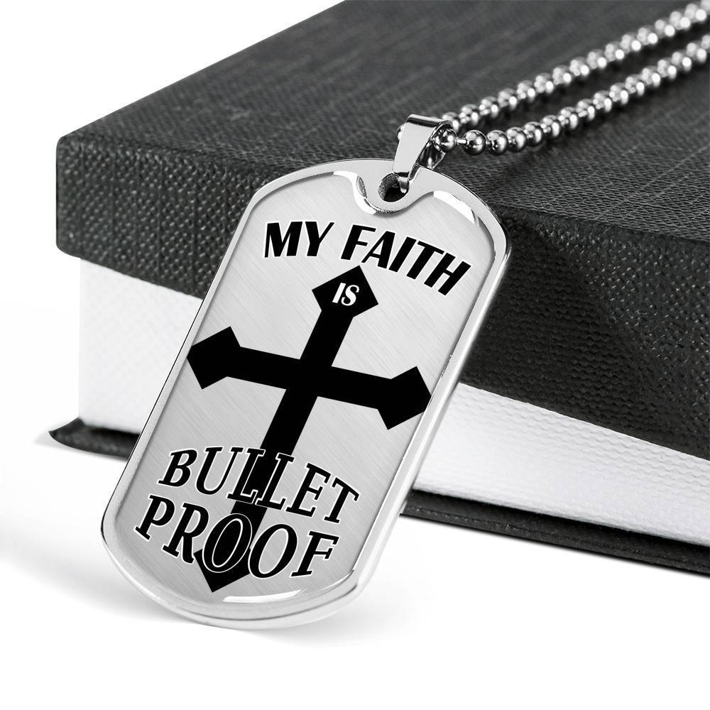 Bulletproof Faith Ephesians Necklace Stainless Steel or 18k Gold Dog Tag 24" Chain - Express Your Love Gifts