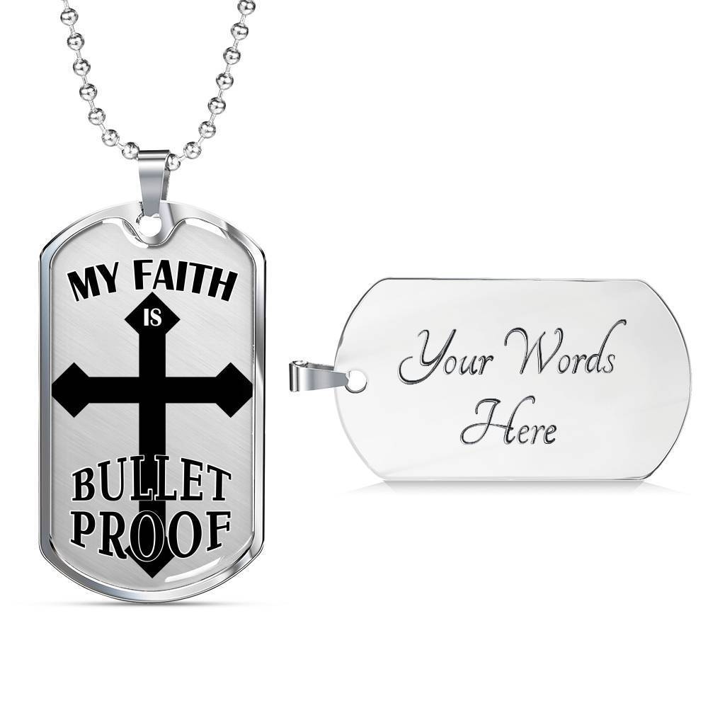 Bulletproof Faith Ephesians Necklace Stainless Steel or 18k Gold Dog Tag 24" Chain - Express Your Love Gifts
