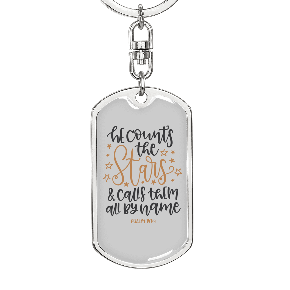 Calls Them By Name Psalm 147:4 Keychain Stainless Steel or 18k Gold Dog Tag Keyring-Express Your Love Gifts