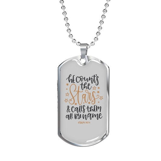 Calls Them By Name Psalm 147:4 Necklace Stainless Steel or 18k Gold Dog Tag 24" Chain-Express Your Love Gifts