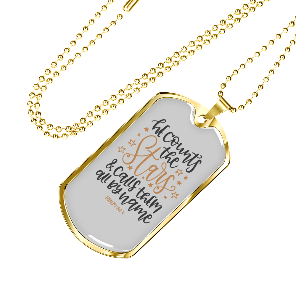 Calls Them By Name Psalm 147:4 Necklace Stainless Steel or 18k Gold Dog Tag 24" Chain-Express Your Love Gifts