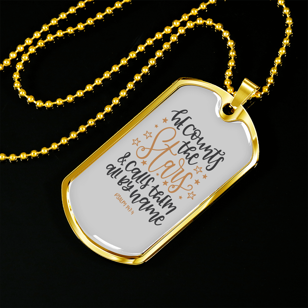 Calls Them By Name Psalm 147:4 Necklace Stainless Steel or 18k Gold Dog Tag 24" Chain-Express Your Love Gifts