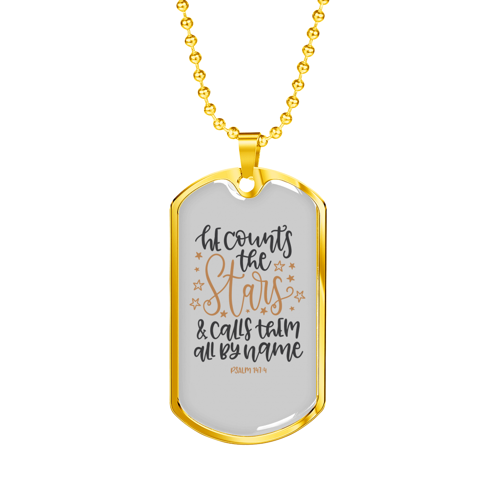 Calls Them By Name Psalm 147:4 Necklace Stainless Steel or 18k Gold Dog Tag 24" Chain-Express Your Love Gifts