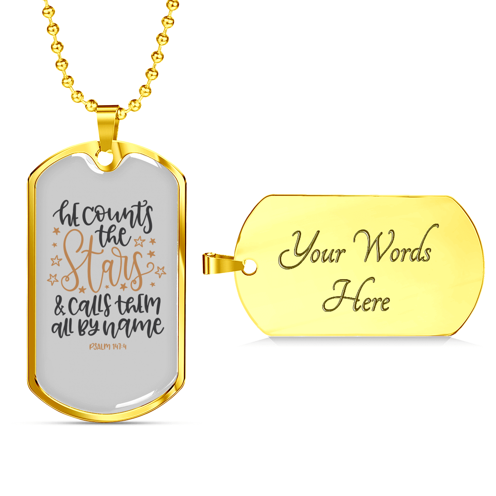 Calls Them By Name Psalm 147:4 Necklace Stainless Steel or 18k Gold Dog Tag 24" Chain-Express Your Love Gifts