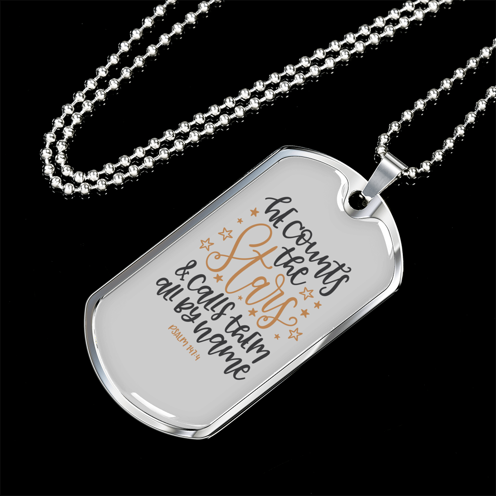 Calls Them By Name Psalm 147:4 Necklace Stainless Steel or 18k Gold Dog Tag 24" Chain-Express Your Love Gifts
