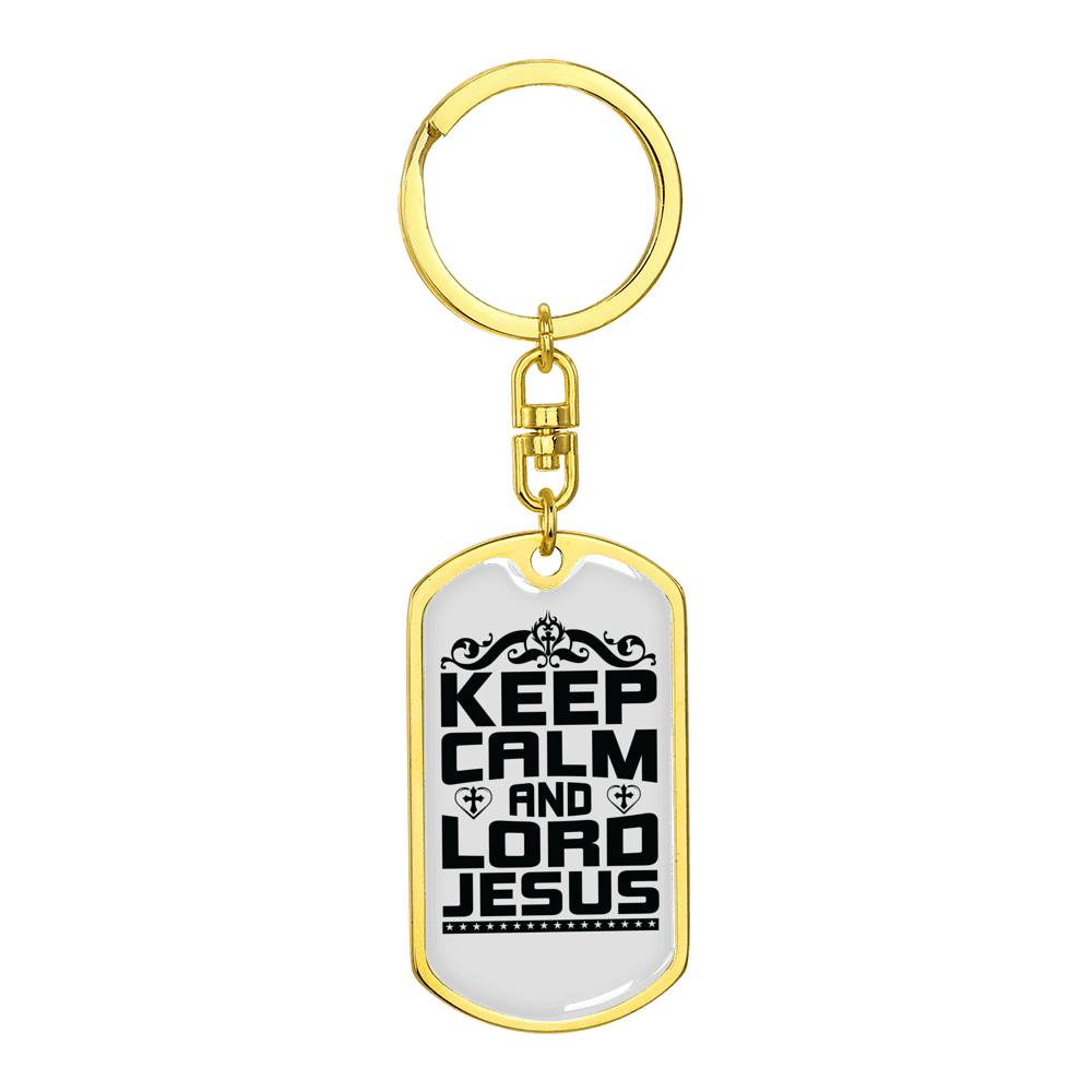 Calm And Lord Jesus Stainless Steel or 18k Gold Premium Swivel Dog Tag Keychain