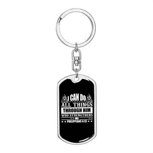 Can Do All Things Philippians 4:13 Keychain Stainless Steel or 18k Gold Dog Tag Keyring-Express Your Love Gifts