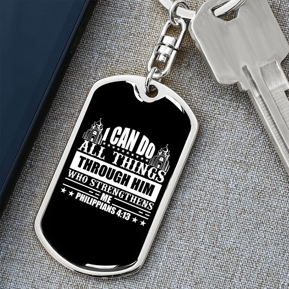 Can Do All Things Philippians 4:13 Keychain Stainless Steel or 18k Gold Dog Tag Keyring-Express Your Love Gifts