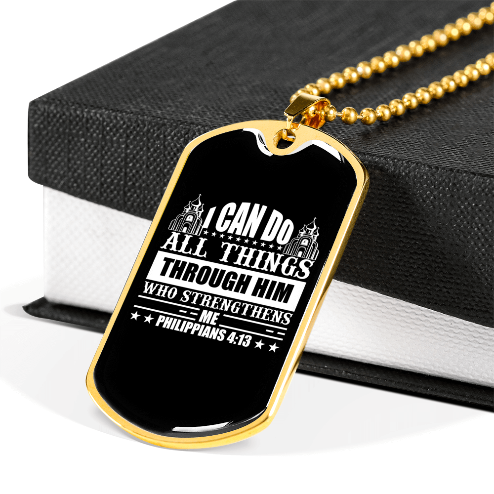 Can Do All Things Philippians 4:13 Necklace Stainless Steel or 18k Gold Dog Tag 24" Chain-Express Your Love Gifts
