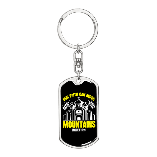 Can Move Mountains Matthew 17:20 Keychain Stainless Steel or 18k Gold Dog Tag Keyring-Express Your Love Gifts