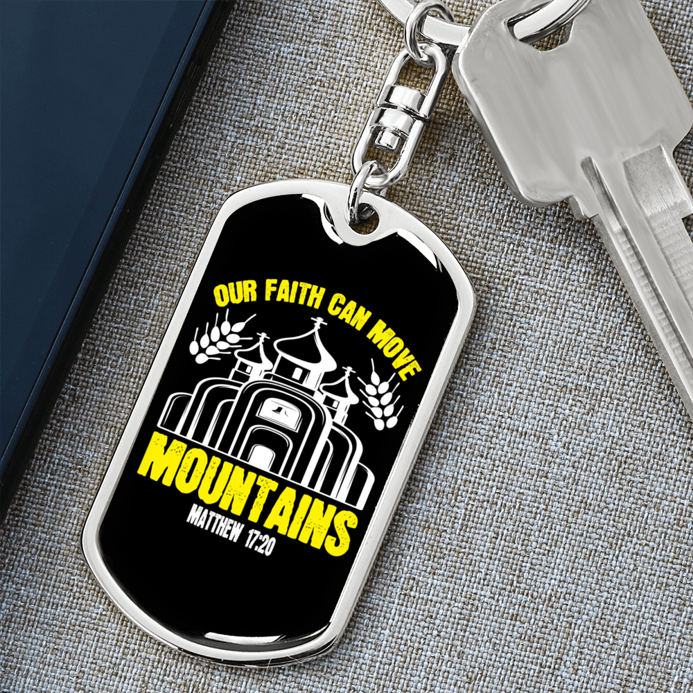 Can Move Mountains Matthew 17:20 Keychain Stainless Steel or 18k Gold Dog Tag Keyring-Express Your Love Gifts