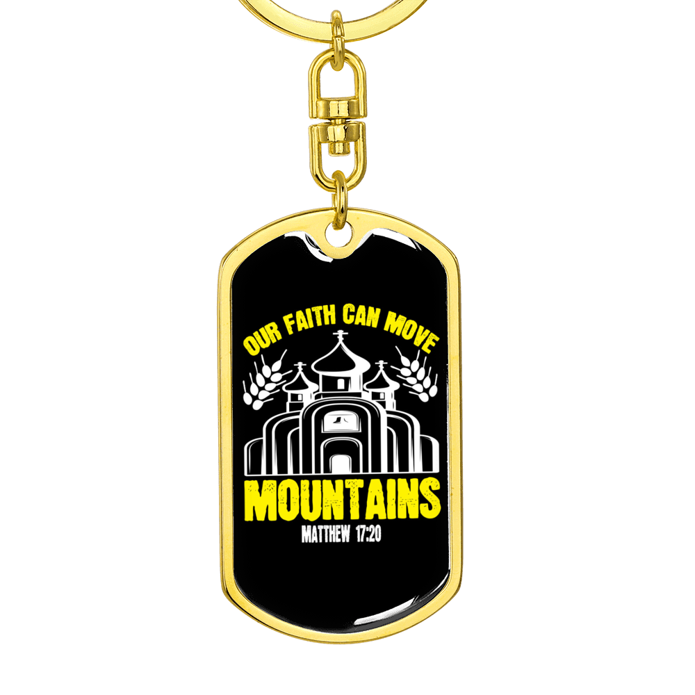 Can Move Mountains Matthew 17:20 Keychain Stainless Steel or 18k Gold Dog Tag Keyring-Express Your Love Gifts