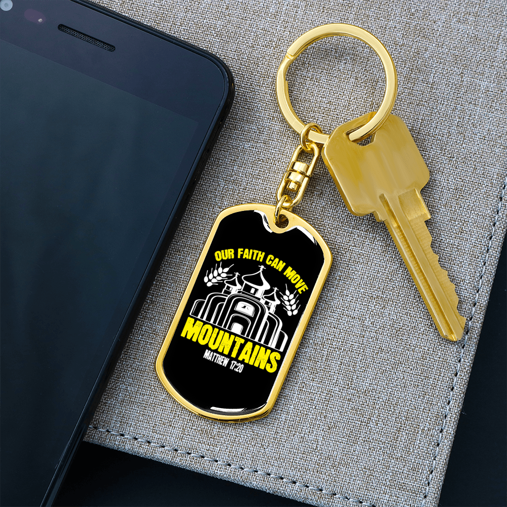 Can Move Mountains Matthew 17:20 Keychain Stainless Steel or 18k Gold Dog Tag Keyring-Express Your Love Gifts