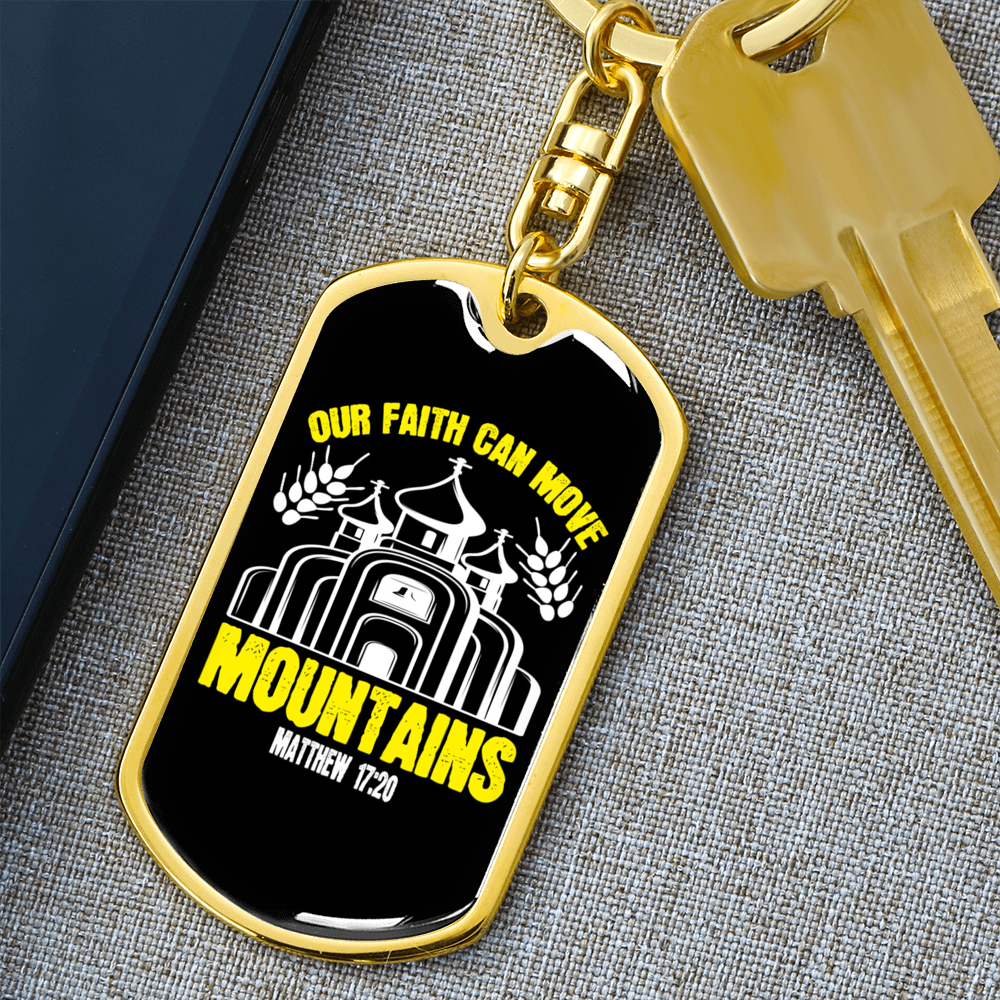 Can Move Mountains Matthew 17:20 Keychain Stainless Steel or 18k Gold Dog Tag Keyring-Express Your Love Gifts