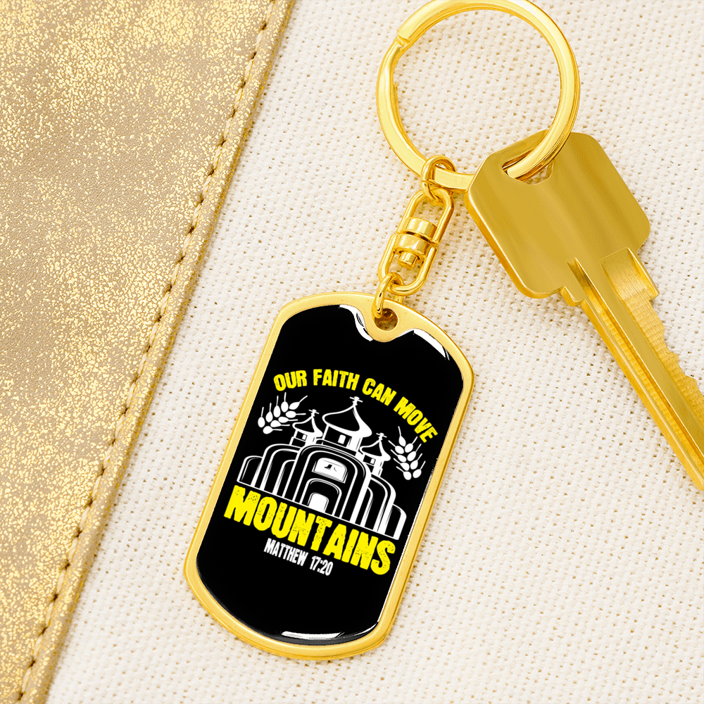 Can Move Mountains Matthew 17:20 Keychain Stainless Steel or 18k Gold Dog Tag Keyring-Express Your Love Gifts