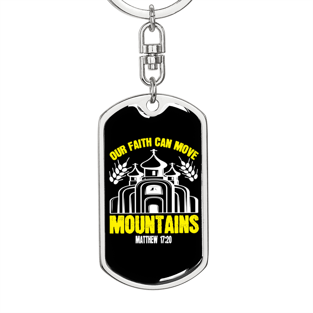 Can Move Mountains Matthew 17:20 Keychain Stainless Steel or 18k Gold Dog Tag Keyring-Express Your Love Gifts