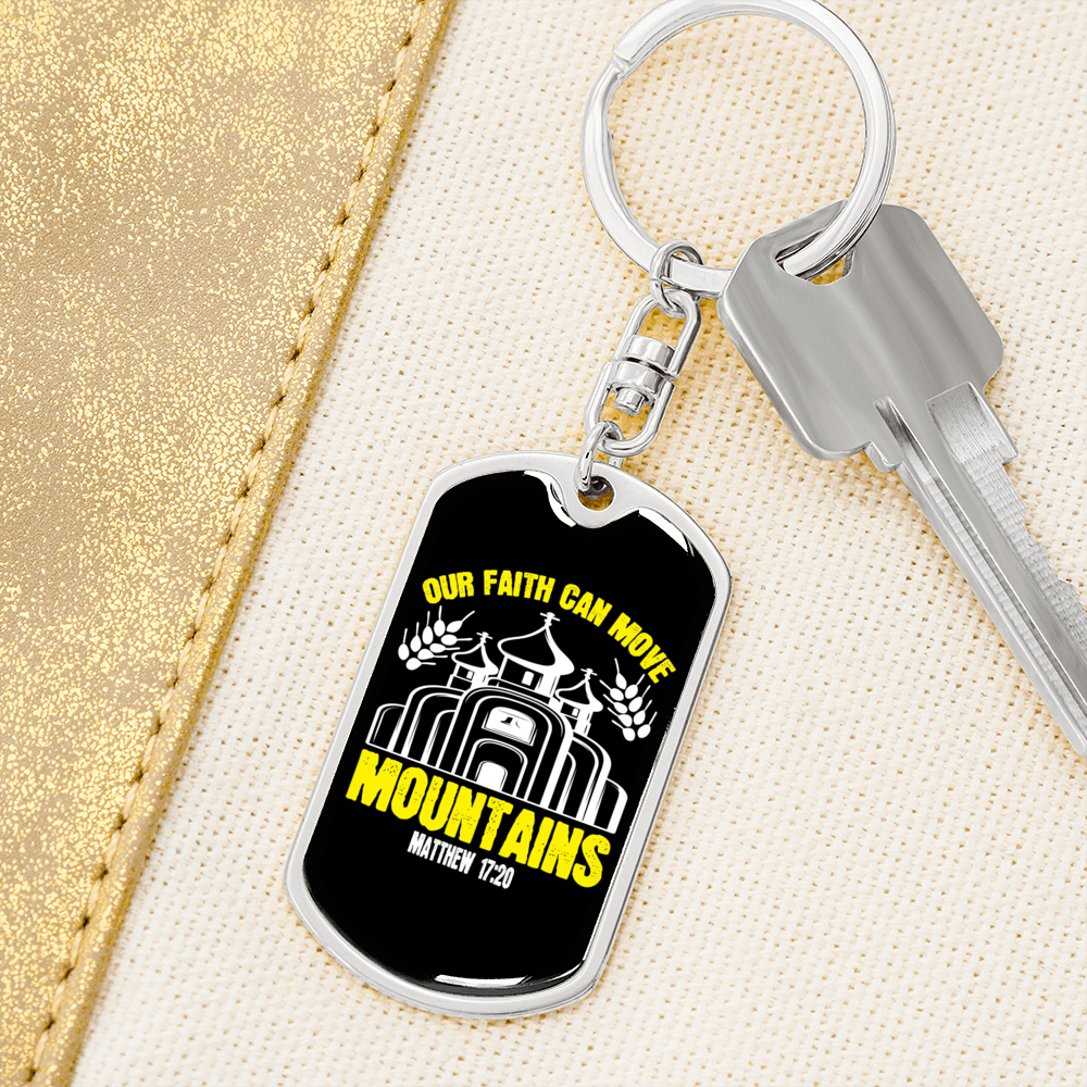 Can Move Mountains Matthew 17:20 Keychain Stainless Steel or 18k Gold Dog Tag Keyring-Express Your Love Gifts