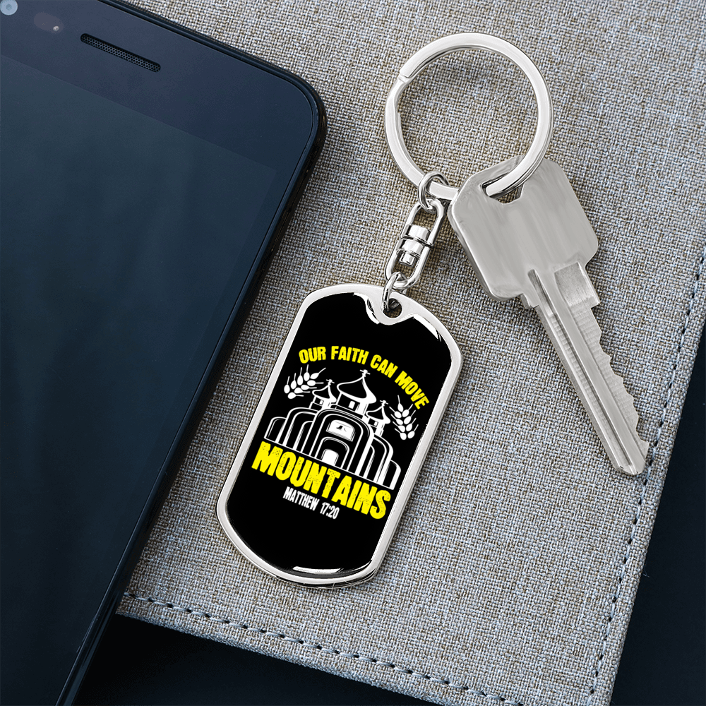 Can Move Mountains Matthew 17:20 Keychain Stainless Steel or 18k Gold Dog Tag Keyring-Express Your Love Gifts