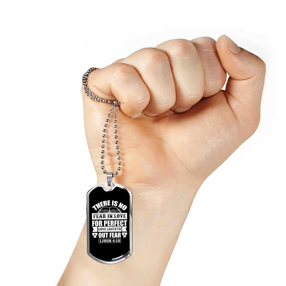 Casteth Out Fear 1 John 4:18 Necklace Stainless Steel or 18k Gold Dog Tag 24"-Express Your Love Gifts