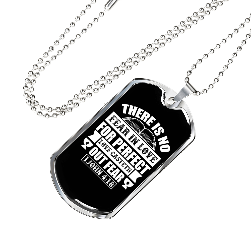 Casteth Out Fear 1 John 4:18 Necklace Stainless Steel or 18k Gold Dog Tag 24"-Express Your Love Gifts