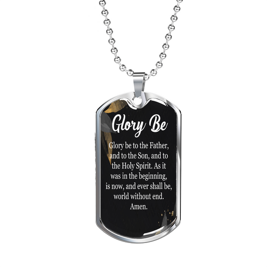 Catholic Glory Be Prayer Dog Tag Stainless Steel or 18k Gold 24" Chain-Express Your Love Gifts