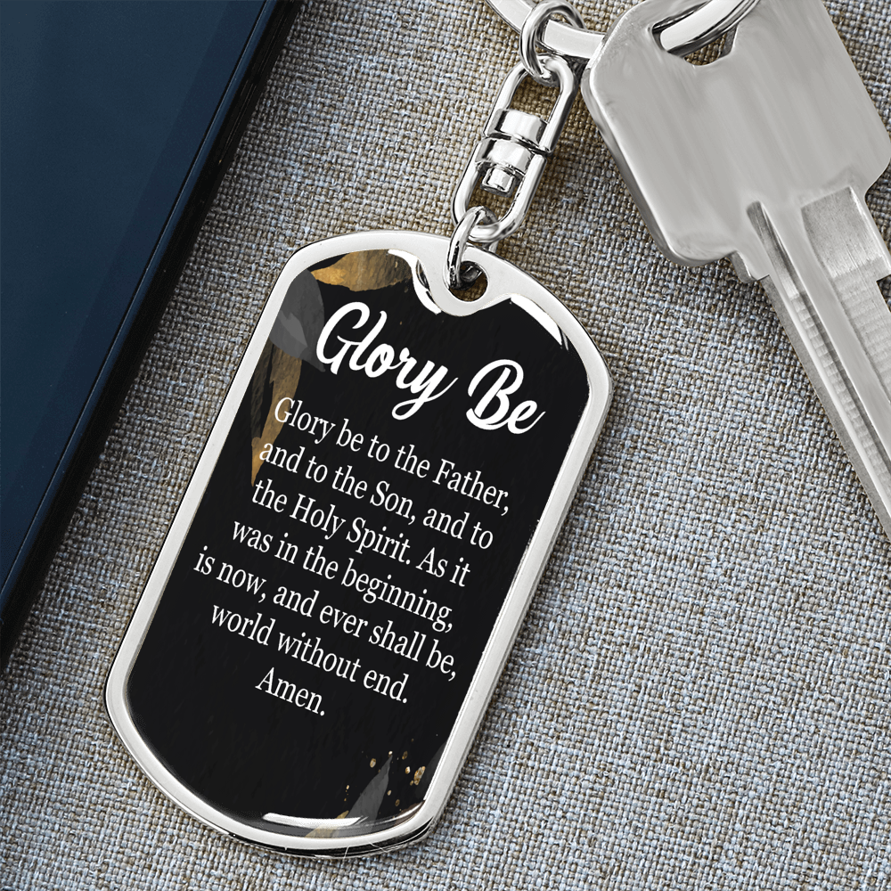 Catholic Glory Be Prayer Swivel Keychain Dog Tag Stainless Steel or 18k Gold-Express Your Love Gifts